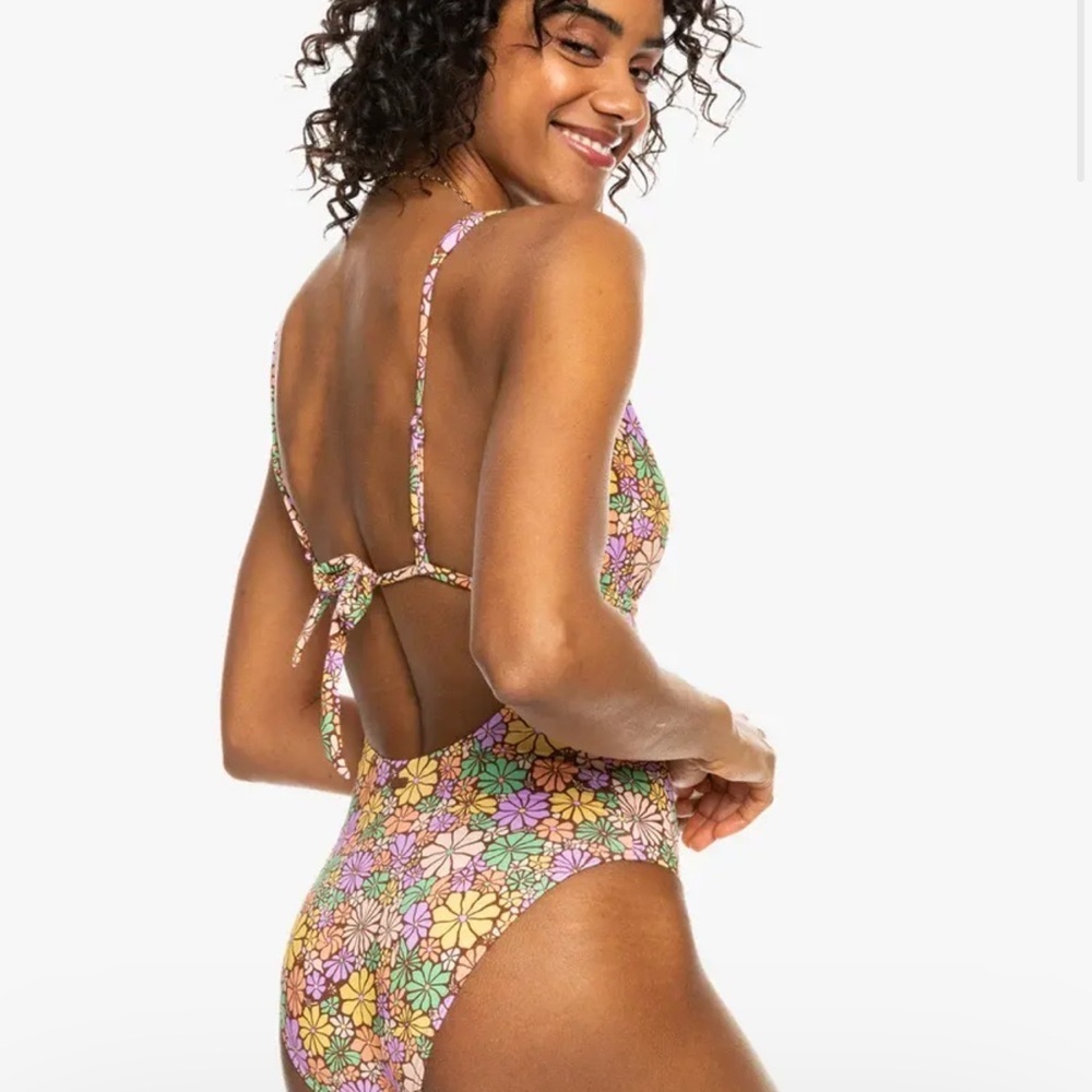 Roxy Floral One-Piece Swimsuit in Pink, Yellow, Green, Purple - Picture 3 of 5